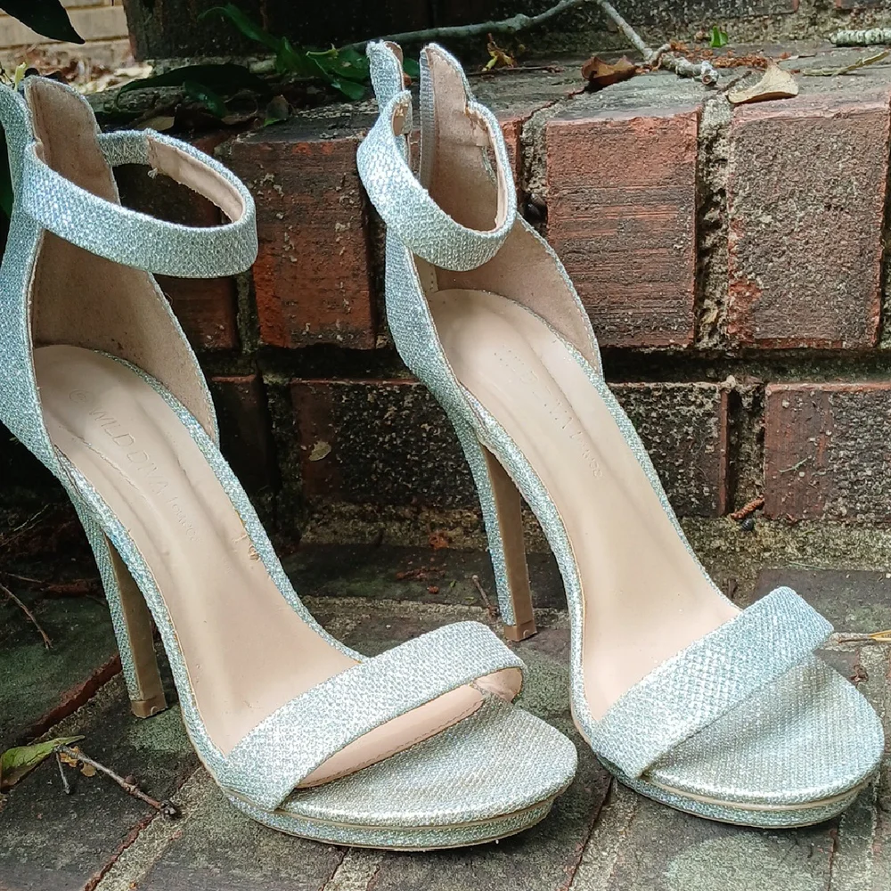 Wild Diva Lounge Silver Glitter High Heel Sandals